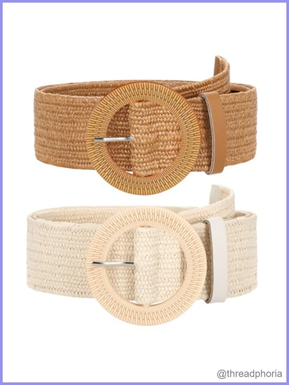 2 Pack Straw Woven Elastic Belt Braided Stretch Wide Boho Waist Belt Women